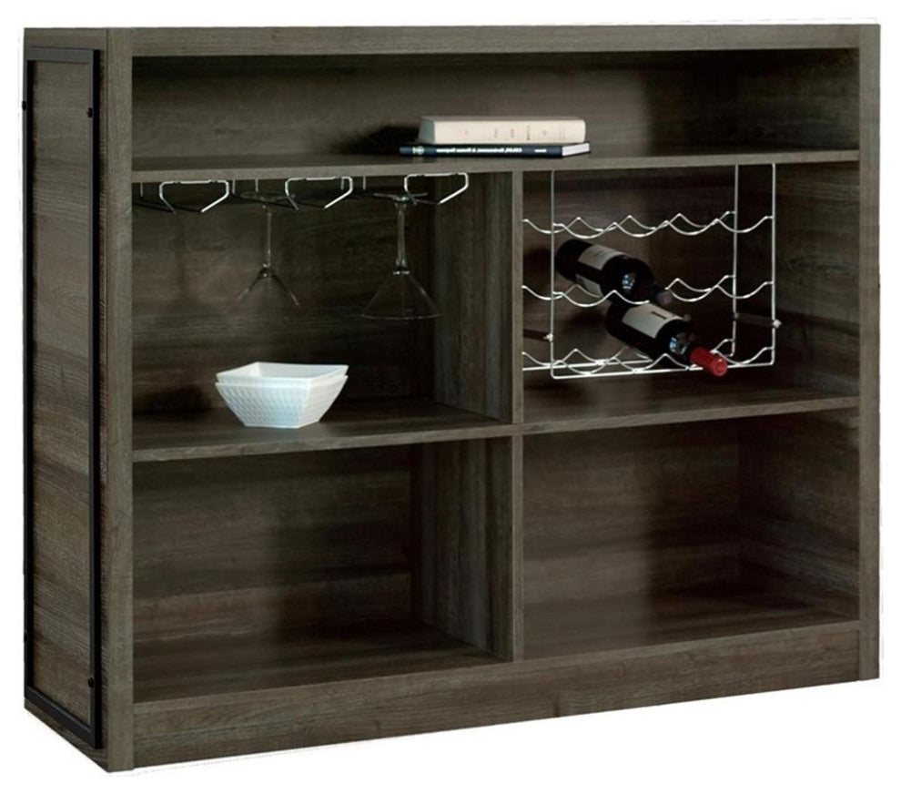 Coaster Farmhouse Wood 5-Shelf Bar Unit with Metal Footrest in Oak