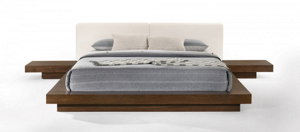 Modrest Tokyo Contemporary Walnut and White Platform Bed, Queen