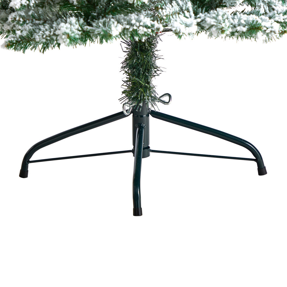 5' Slim Flocked Montreal Fir Faux Xmas Tree W/ White Lights & Bendable Branches