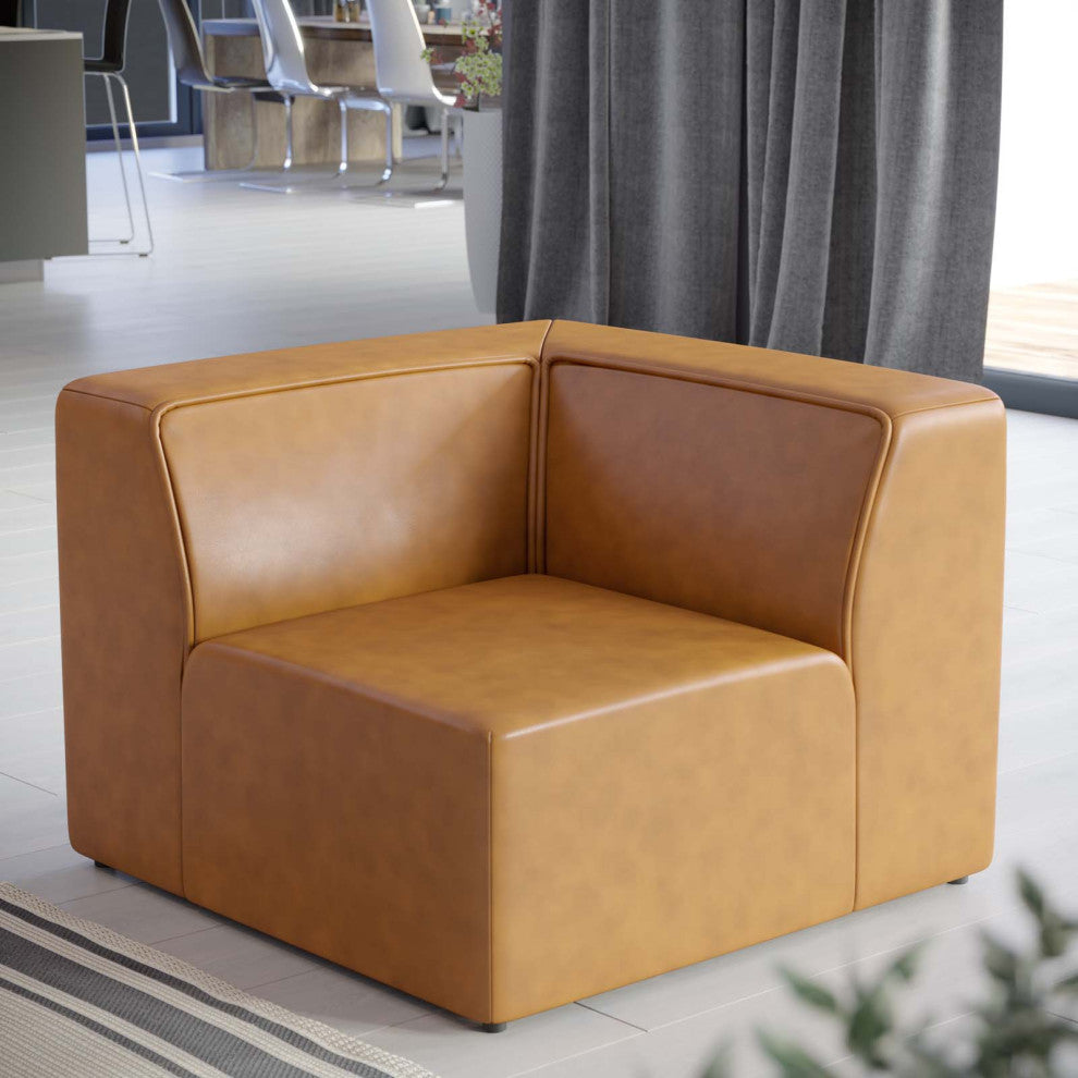 Sofa Corner Chair, Faux Vegan Leather, Tan, Modern, Living Lounge Hospitality