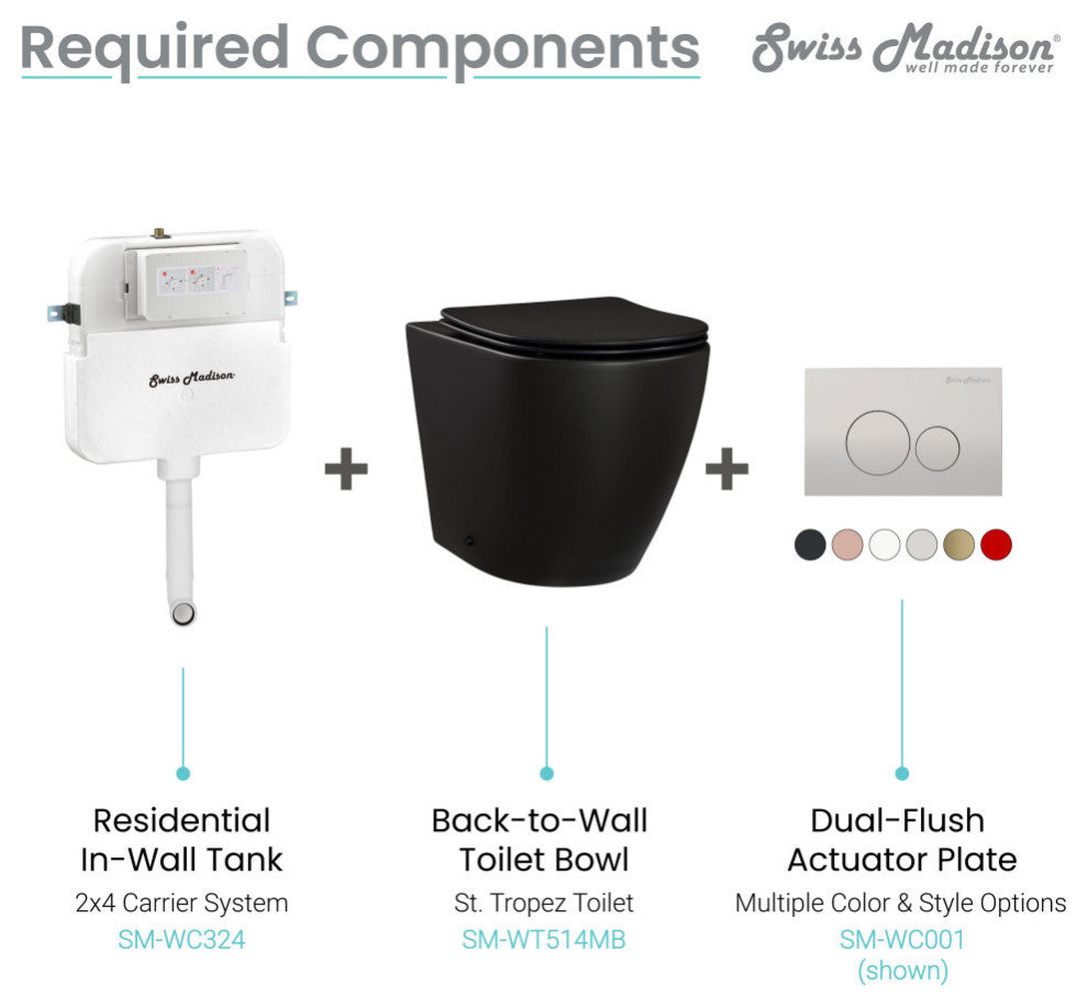 St. Tropez Back to Wall Toilet Bowl, Concealed Tank Not Included, Sm-Wt514mb