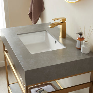 Funes Bath Vanity with Mirror, Brushed Gold Support, 36'', Grey Stone Top