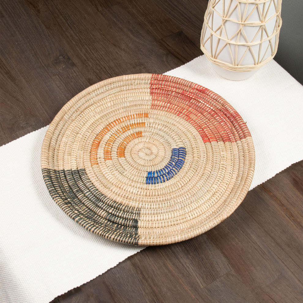 Palm Tray Plate and Wall Art, Artisan Crafted, Malawi, Multicolor, 15.75"