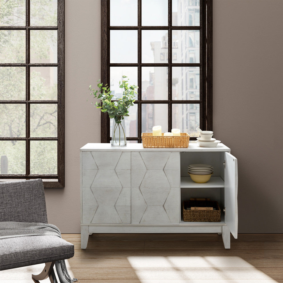 45" 3 Doors Storage, Wide Sideboard Cabinet, White