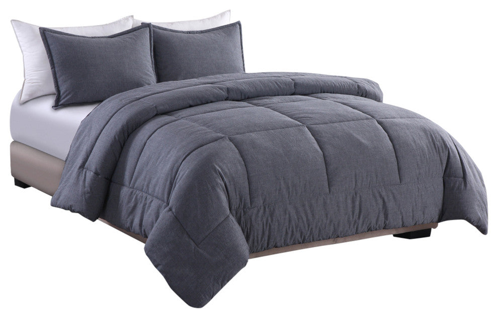 Washed Cotton Comforter Mini Set, Gray, Full/Queen