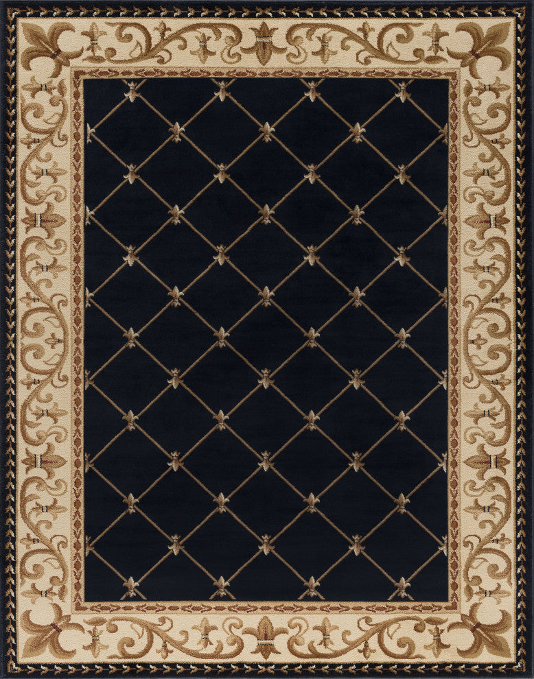 Orleans Traditional Border Area Rug, Black, 6'7" X 9'6"