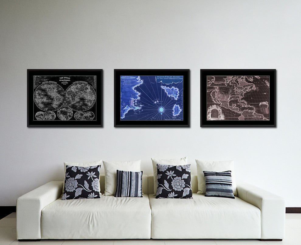 Sicily West Aegadian Islands Vivid Map On Canvas With Frame, 16" X 21"