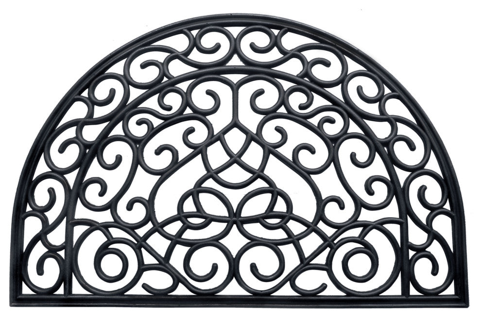 Black Moulded Vines Half-round Rubber Doormat, 24"x36"