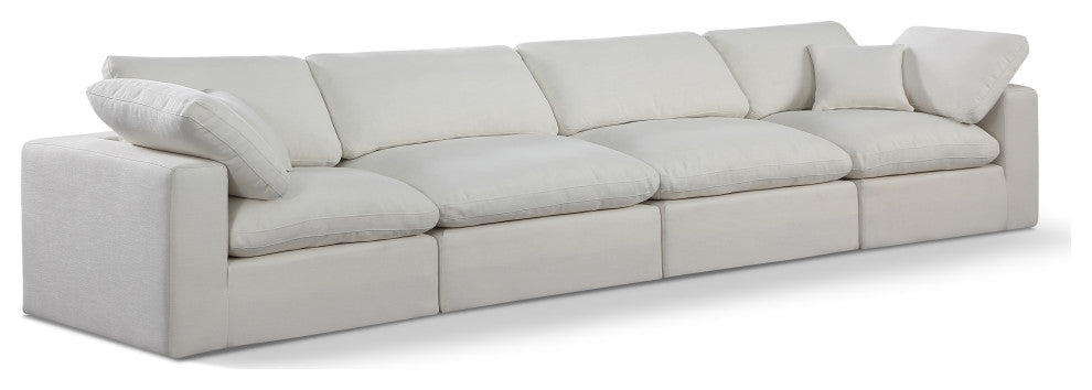 Comfy Upholstered Modular Sofa, Cream, 4-Piece: 2 Armless Chair, 2 Corner Chair, Linen Textured Fabric