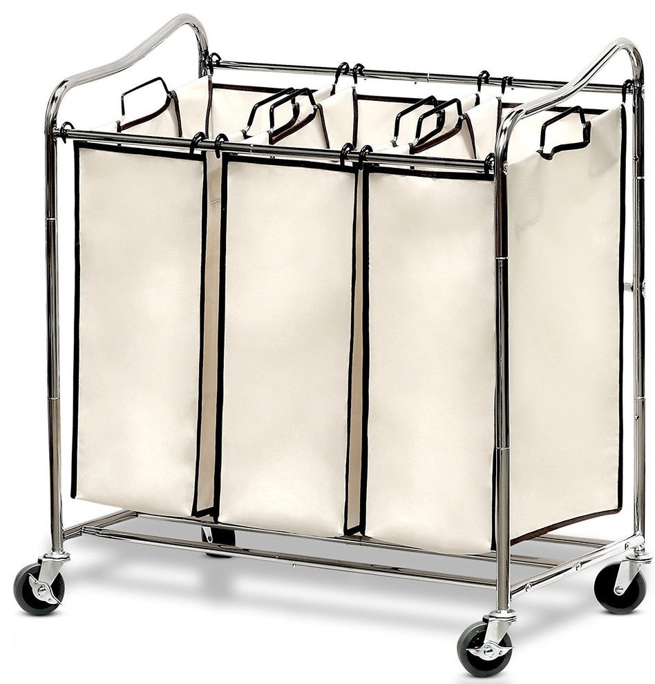 Heavy-Duty 3-Bag Laundry Sorter Cart