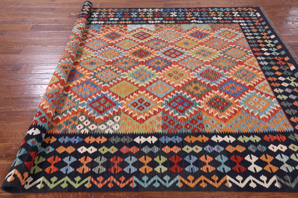 6' 9" X 9' 8" Wool On Wool Flat Weave Kilim Reversible Rug Q9473