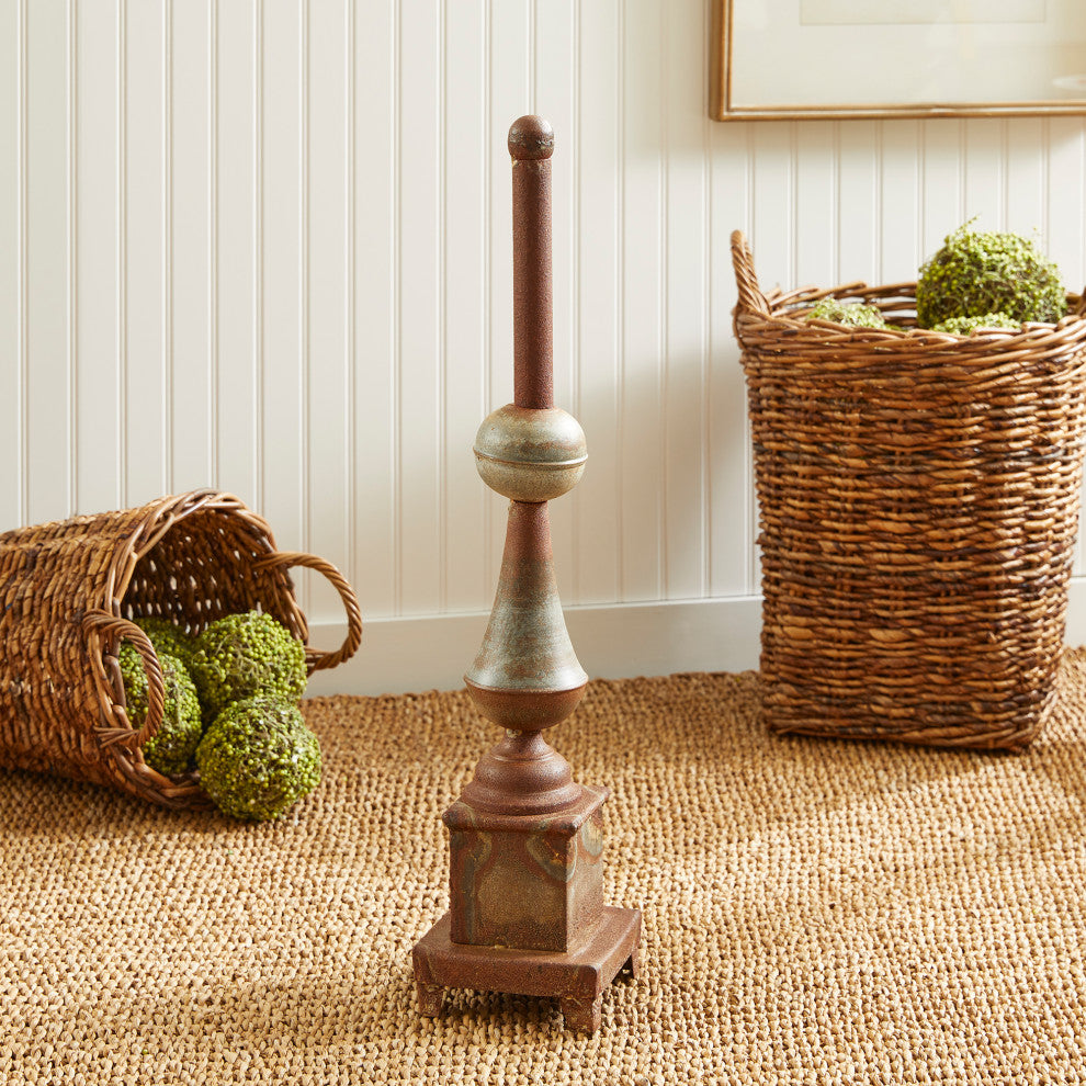 Rustic Weathered Galvanized Metal Finial Sculpture Rust Spindle Vintage Style