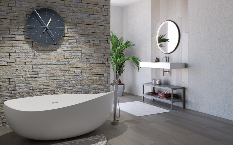 CastelloUSA Newport 71" Solid Surface Stone Resin Freestanding Bathtub, White