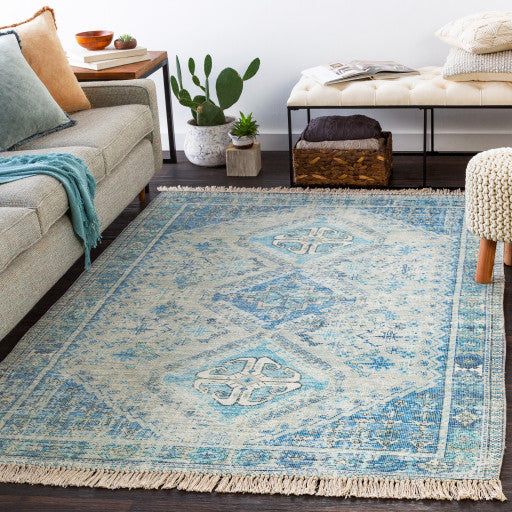 Surya Zainab ZAI-2314 2'6"x8' Rug, Sky Blue/Navy/Sage/Lime/Dark Green/White