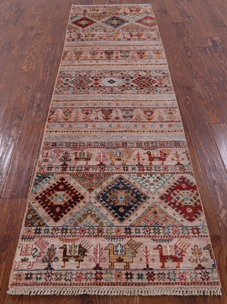 Hand Knotted Tribal Persian Gabbeh Wool Runner Rug 2' 9" X 9' 10" Q8397