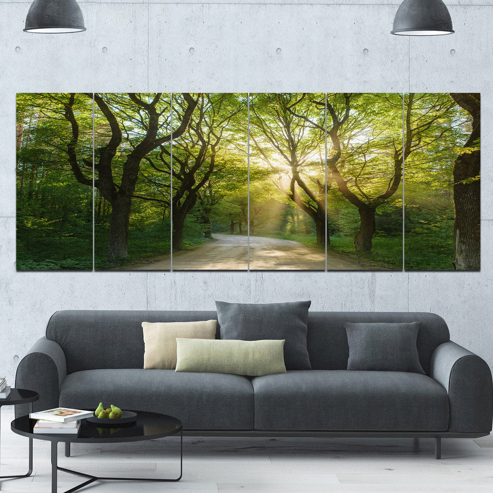 Evening in Green Forest, Landscape Canvas Art Print, 70"x28", 6 Panels