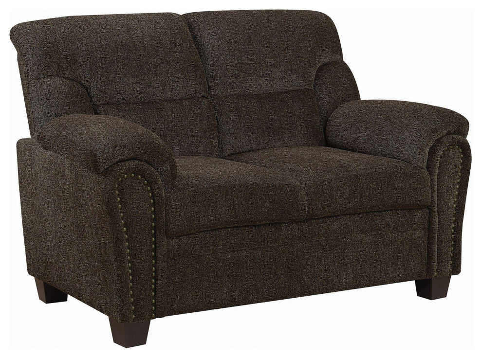 Padded Loveseat with Nail Heads, Brown