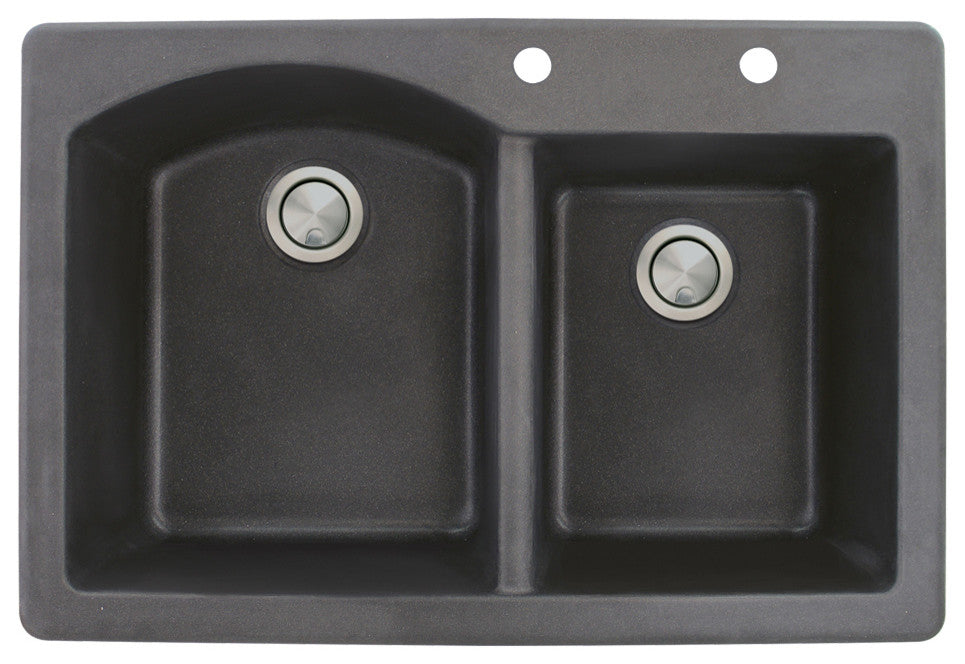 Aversa 33" silQ Granite Drop-in Double Bowl Kitchen Sink with 2 Holes in Black