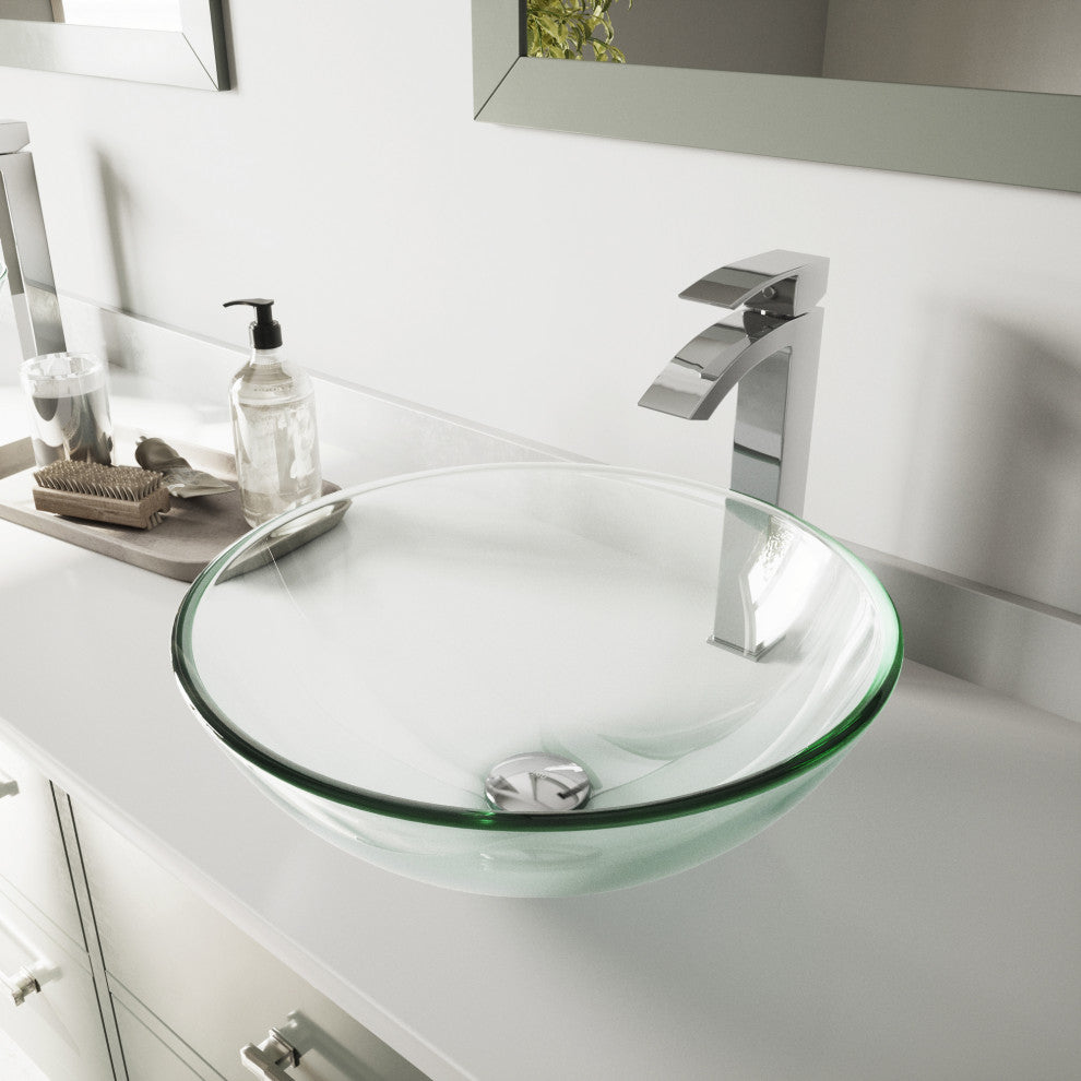 VIGO Crystalline Glass Vessel Sink and Duris Vessel Faucet, Chrome