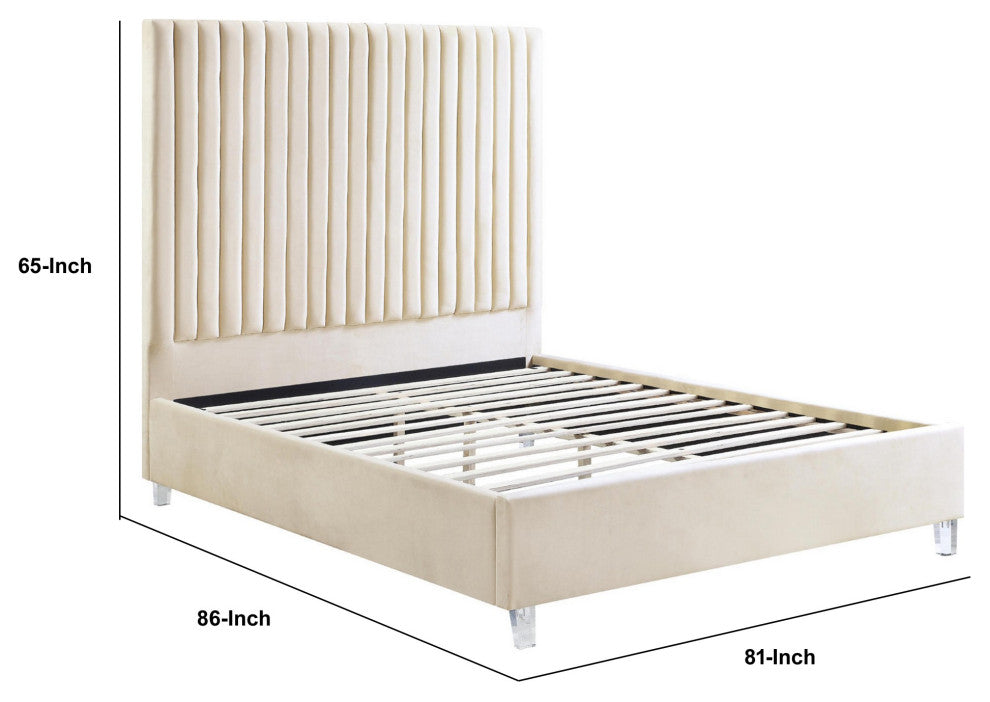 Benzara BM284011 Modern King Size Bed, Channel Tufted Panel Headboard, Beige