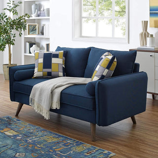 Contemporary Sofa, Comfortable Polyester Seat With Cushioned Back, Azure