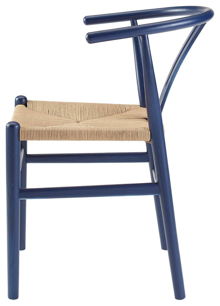 Side Dining Chair, Wood, Dark Blue, Modern, Cafe Bistro Restaurant Hospitality