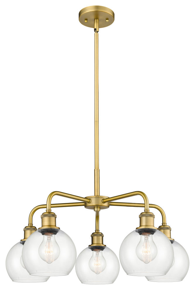 Athens 5-Light 24" Stem Chandelier, Brushed Brass, Clear