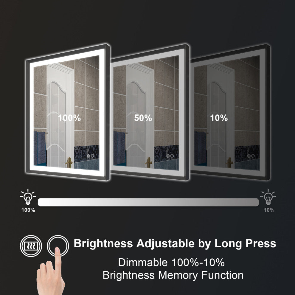 Beveled Bathroom LED Mirror Framed, Backlit and Front Light, Matte Black, 24"x32"