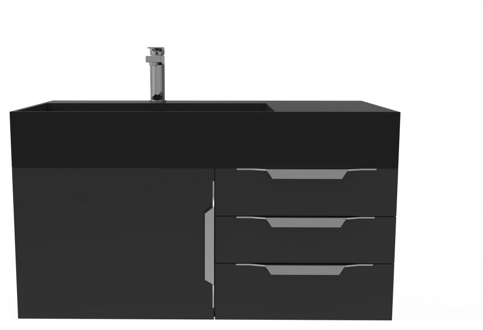 CastelloUSA Amazon 36" Wall Mount Vanity Set, Black, Black Top, Chrome Handles