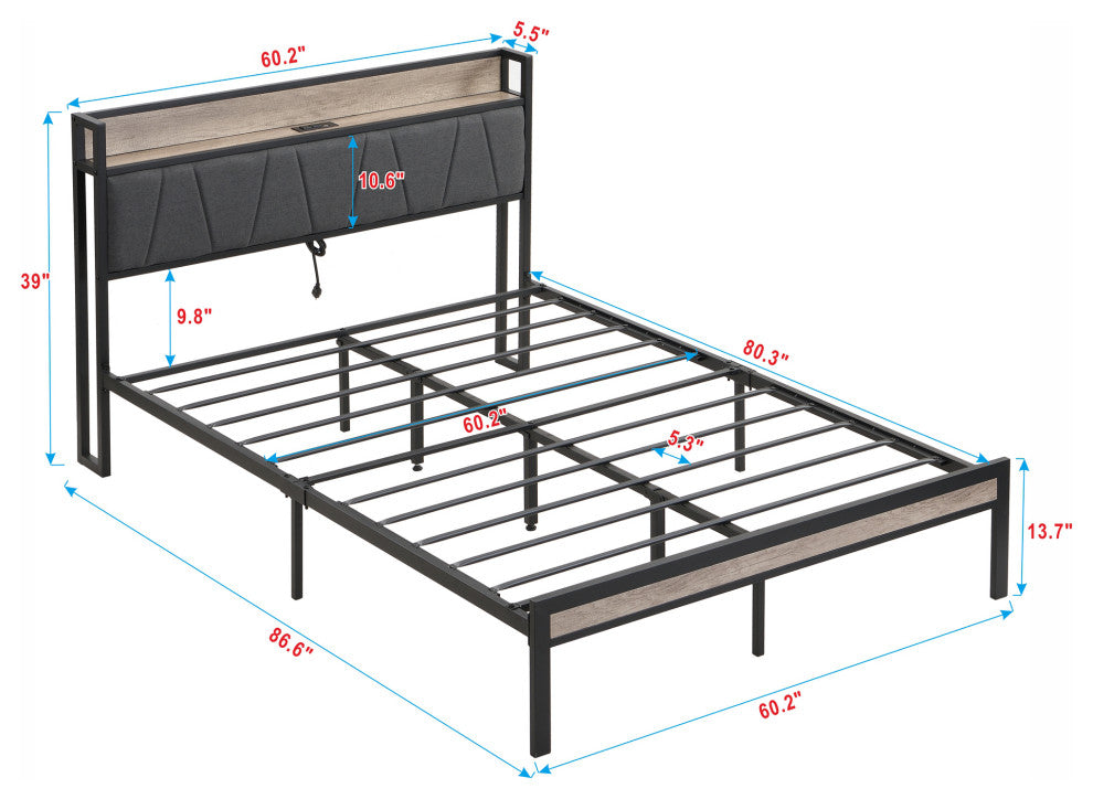 Gewnee Queen Size Metal Platform Bed Frame