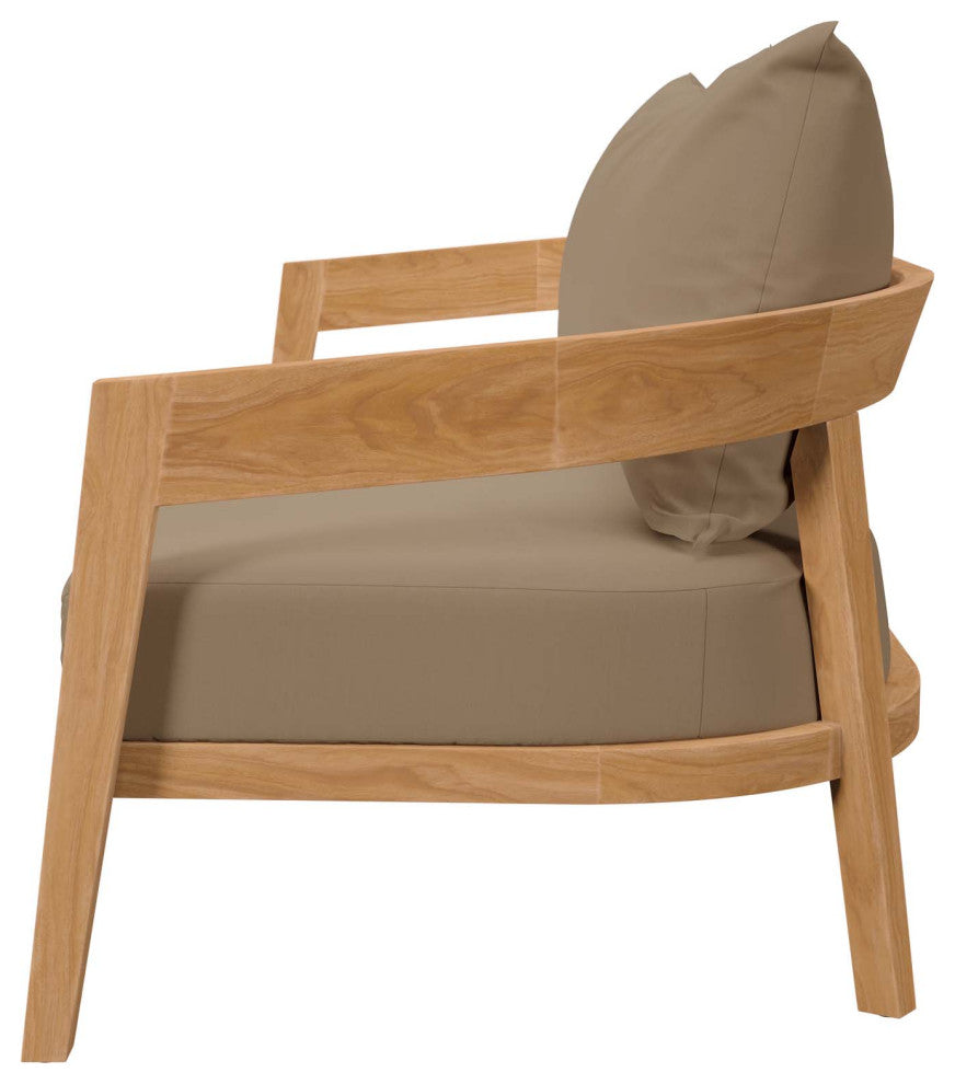 Sectional Sofa Chair Table Set, Brown Natural, Teak Wood, Modern, Outdoor Patio