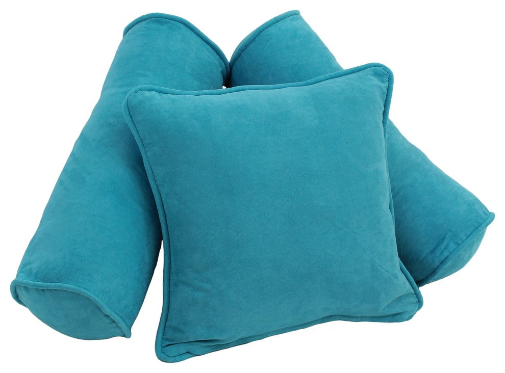 Solid Microsuede Throw Pillows with Inserts, Set of 3, Aqua Blue, Aqua Blue
