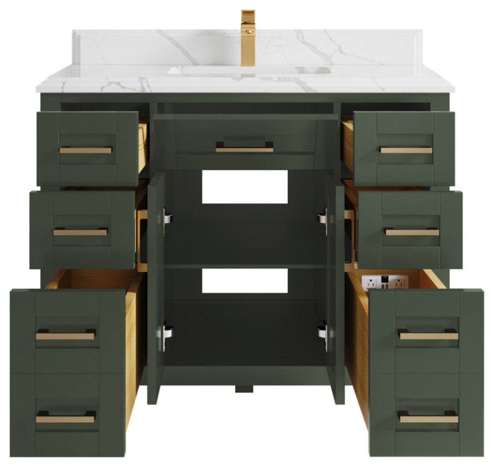 Cambridge 42 Single Sink Bath Vanity in Pewter Green 1.5" Calacatta Laza