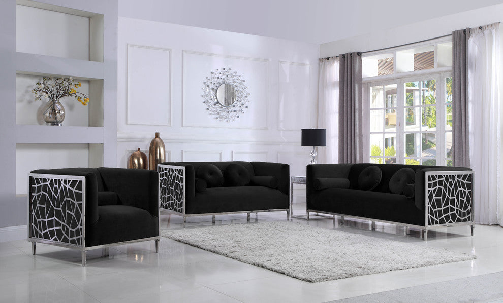 Opal Velvet Upholstered Sofa, Black