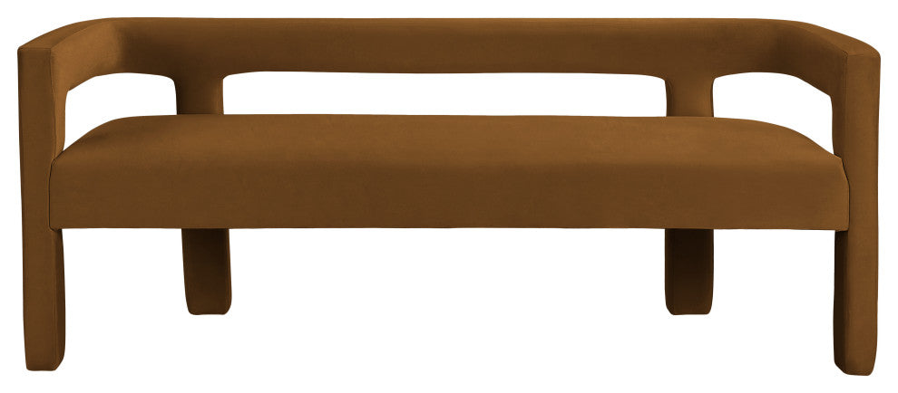 Athena Boucle Fabric Upholstered Bench, Camel, Velvet