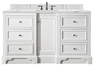 De Soto 60" Single Vanity, Bright White W/ 3 Cm Ethereal Noctis Quartz Top