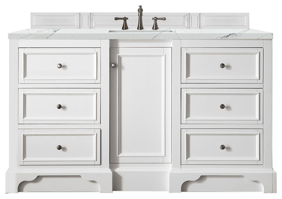 De Soto 60" Single Vanity, Bright White W/ 3 Cm Ethereal Noctis Quartz Top