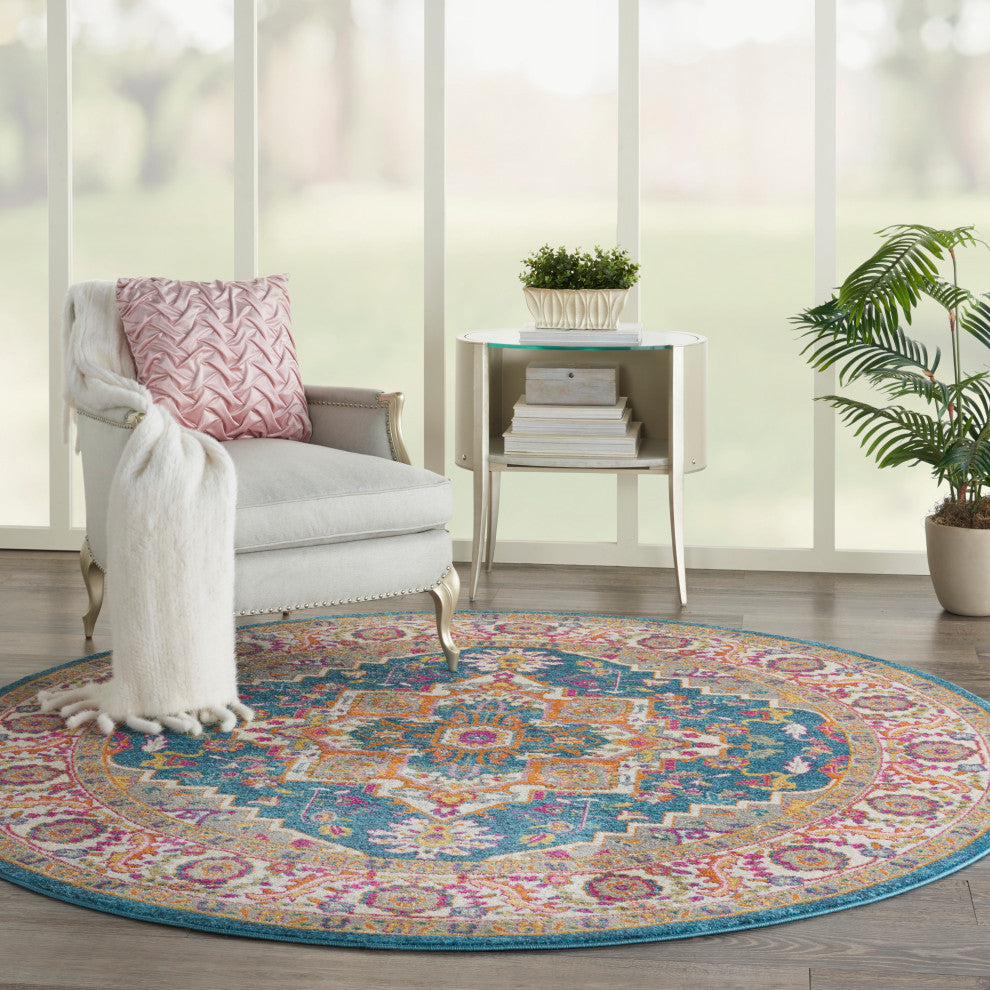 Nourison Passion 8' x Round Teal Multicolor Bohemian Indoor Area Rug