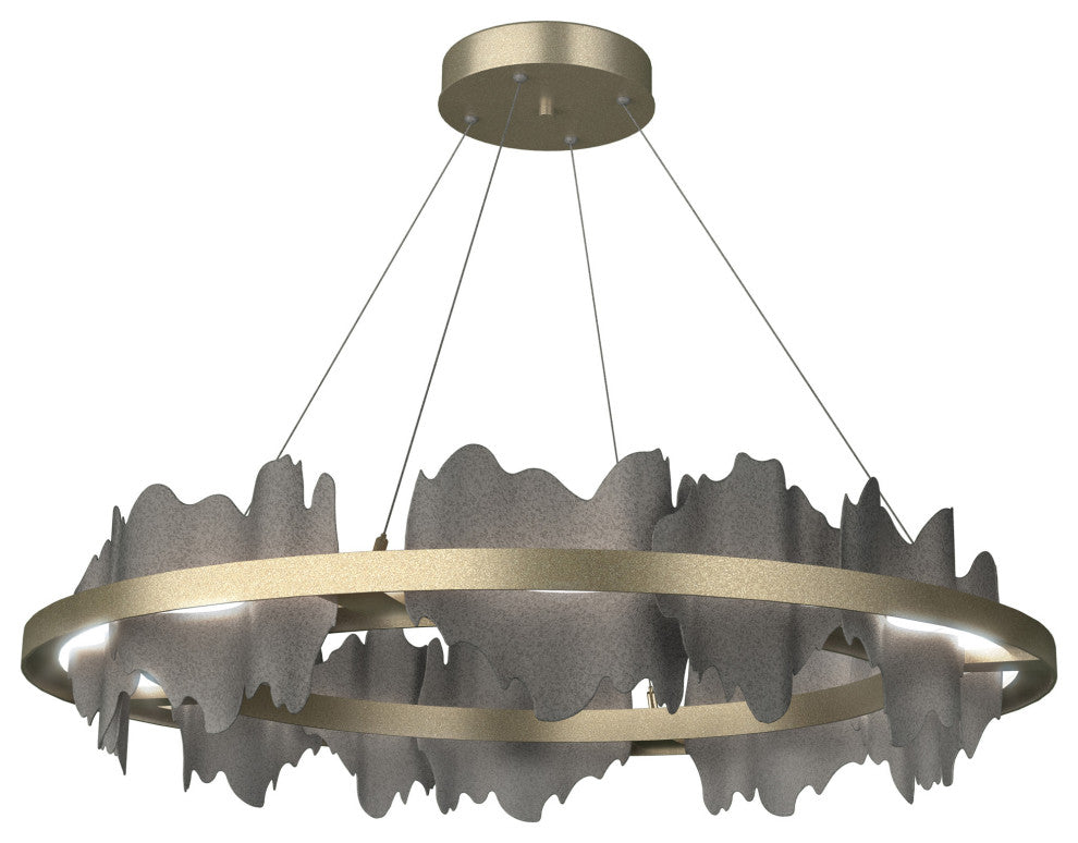 Hildene Circular LED Pendant, Soft Gold, Natural Iron, Standard Height