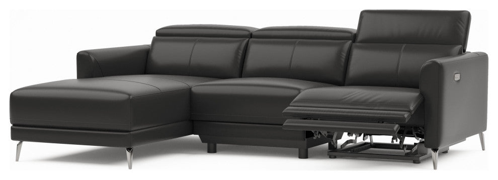 Valencia Andria Leather Reclining Sectional Sofa Left Hand Chaise, Black
