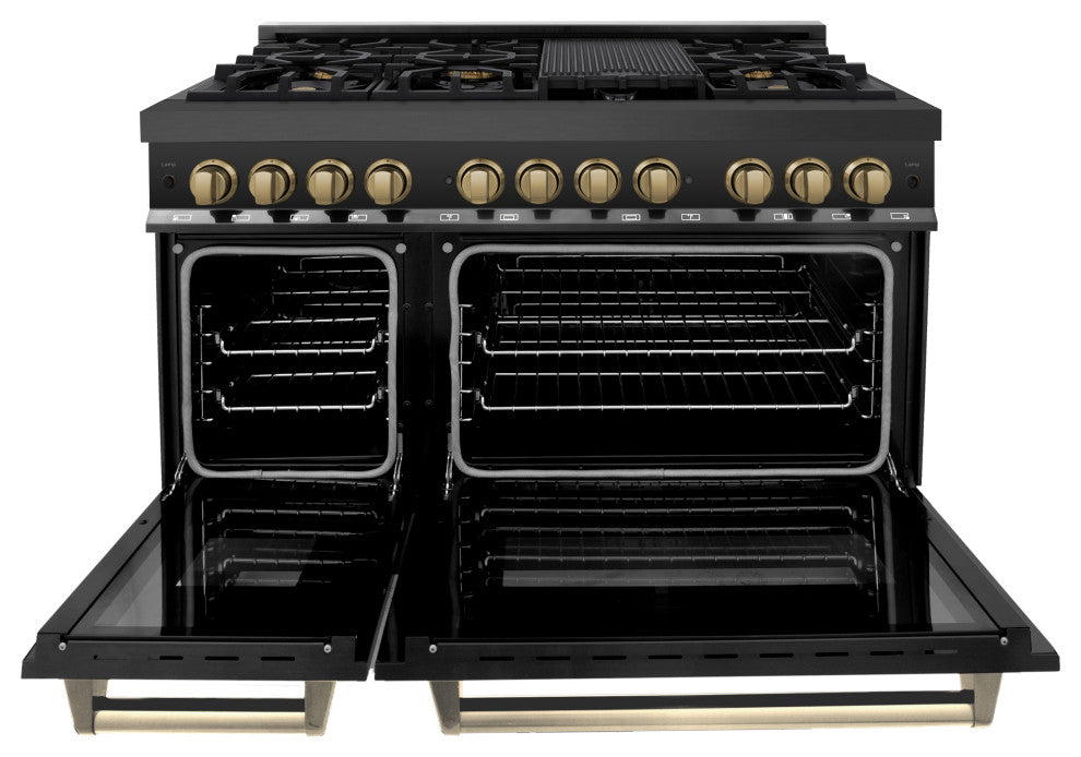 ZLINE 48" Dual Fuel Range, Black Stainless With Champagne Bronze RABZ-48-CB
