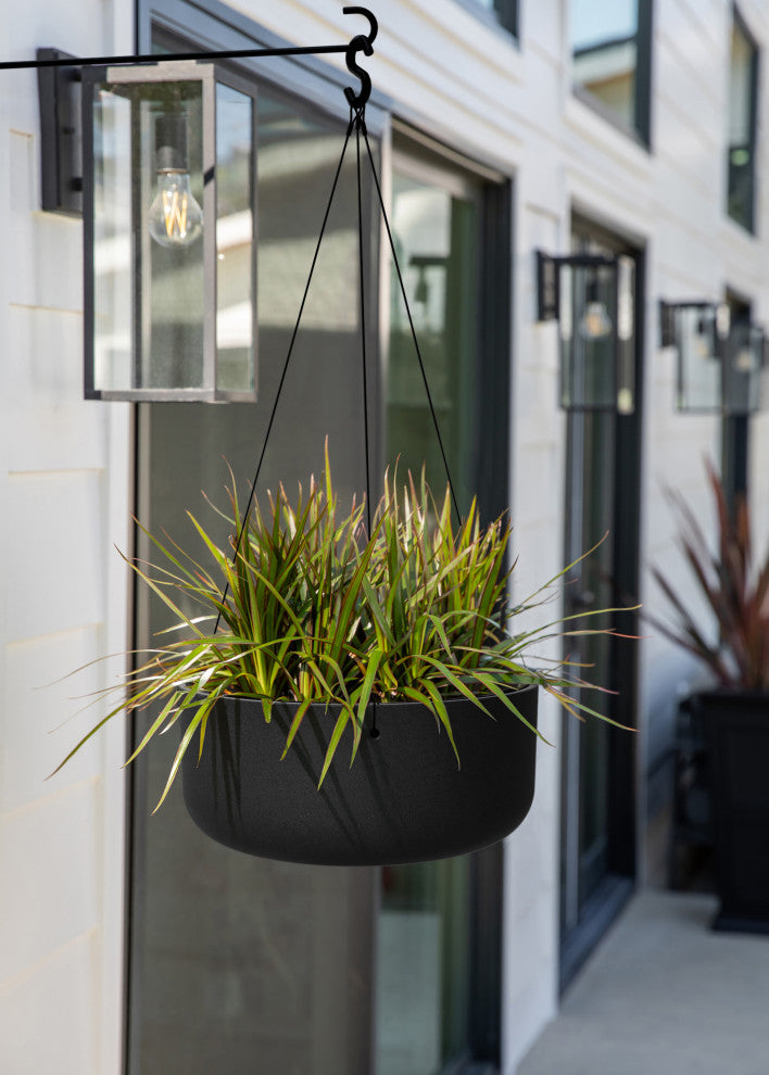 Pure Series Hanging Kona Bowl 14" Planter, Black, 2 Pack