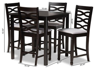 Lanier Gray Fabric Upholstered Espresso Browned 5-Piece Wood Pub Set