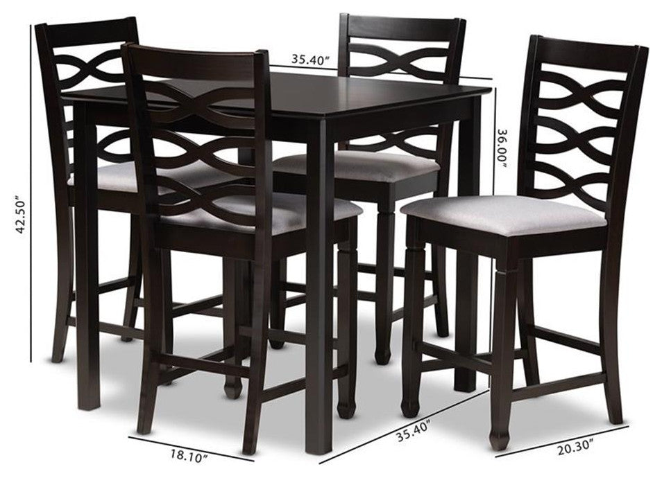 Lanier Gray Fabric Upholstered Espresso Browned 5-Piece Wood Pub Set