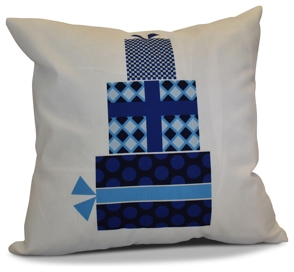 Decorative Holiday Pillow Geometric Print, Navy Blue, 16"x16"