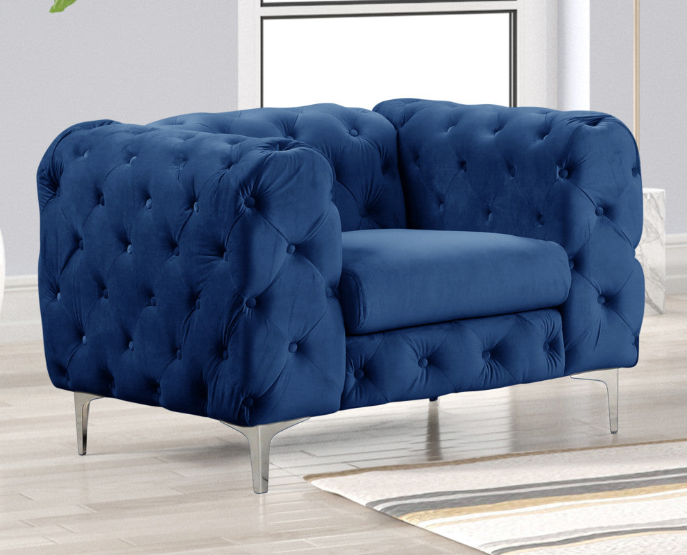 Rebekah 3 Piece Velvet Standard Foam Living Room Set 1sofa+2 Chairs, Royal Blue Velvet