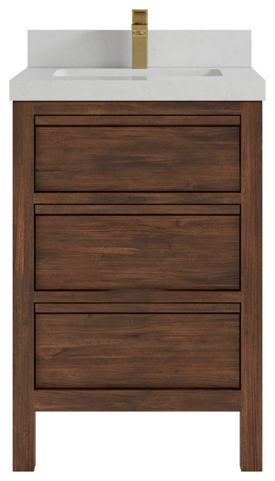 Elizabeth 24 Single Sink Bath Vanity in Dark Walnut Teak 2" Carrara Quartz
