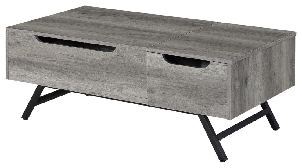 1 Drawer Coffee Table, Gray Oak and Black