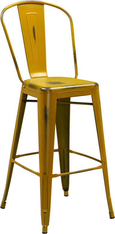 Distressed Black Barstool, Yellow