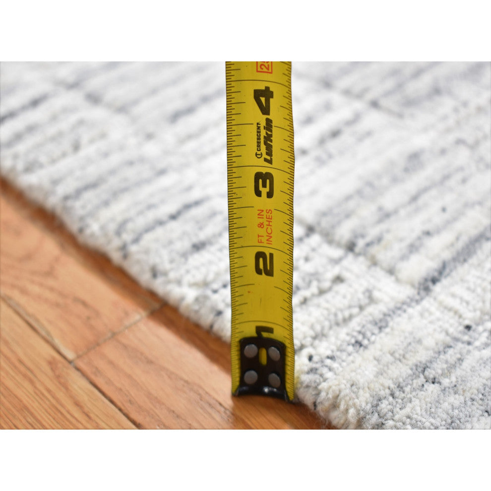 Pearl White Hand Loomed Modern Checkers Design Pure Wool Rug 1'10"x2'